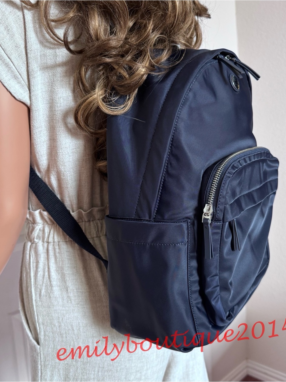 NWT Tory Burch 173559 Ella Nylon Backpack Tory Navy Medium Bag Lightweight - Picture 4 of 11